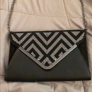 Aldo clutch purse black with silver rhinestones